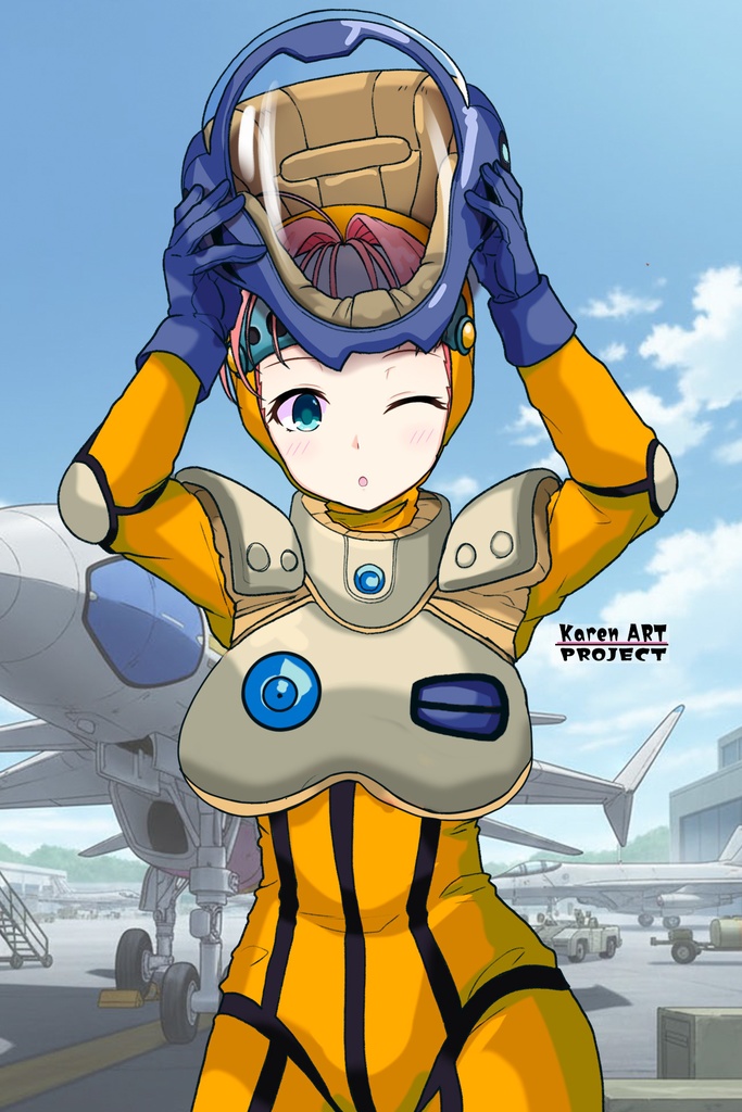 亜美ちゃん+ミレーヌ・ジーナスのパイロットスーツ【マクロス7-07】 Ami Original Color 正面Sポーズ Front S-POSE ロングヘア Long HairStyle Ami is wearing Mylene Flare Jenius's PilotSuit【MACROSS7-07】