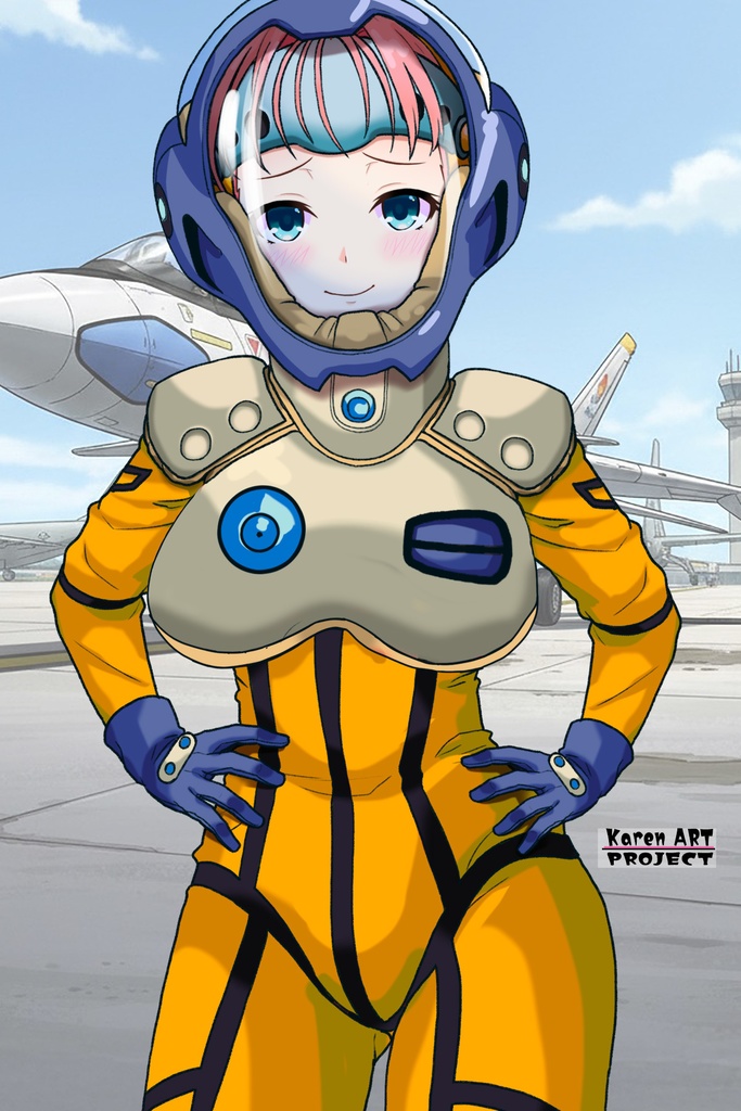 亜美ちゃん+ミレーヌ・ジーナスのパイロットスーツ【マクロス7-07】 Ami Original Color 正面Sポーズ Front S-POSE ロングヘア Long HairStyle Ami is wearing Mylene Flare Jenius's PilotSuit【MACROSS7-07】