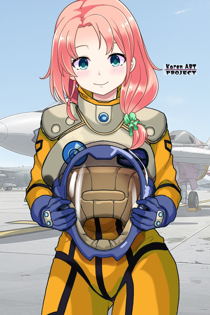 亜美ちゃん+ミレーヌ・ジーナスのパイロットスーツ【マクロス7-07】 Ami Original Color 正面Sポーズ Front S-POSE ロングヘア Long HairStyle Ami is wearing Mylene Flare Jenius's PilotSuit【MACROSS7-07】