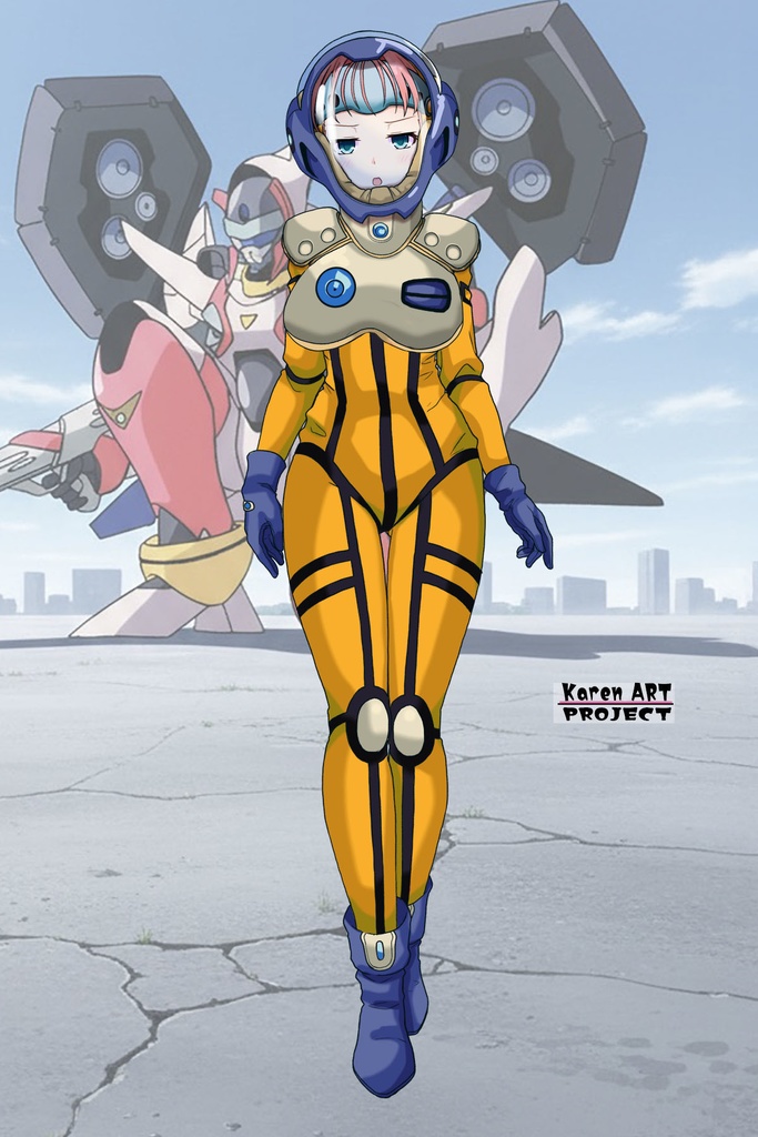 亜美ちゃん+ミレーヌ・ジーナスのパイロットスーツ【マクロス7-07】 Ami Original Color 正面Sポーズ Front S-POSE ロングヘア Long HairStyle Ami is wearing Mylene Flare Jenius's PilotSuit【MACROSS7-07】