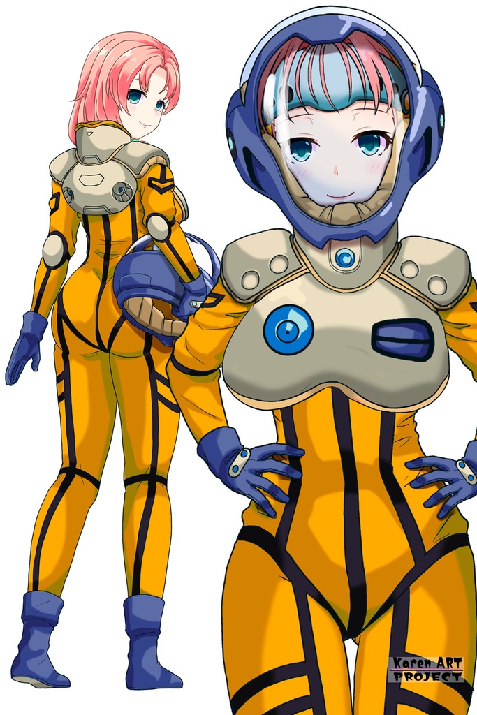 亜美ちゃん+ミレーヌ・ジーナスのパイロットスーツ【マクロス7-07】 Ami Original Color 正面Sポーズ Front S-POSE ロングヘア Long HairStyle Ami is wearing Mylene Flare Jenius's PilotSuit【MACROSS7-07】