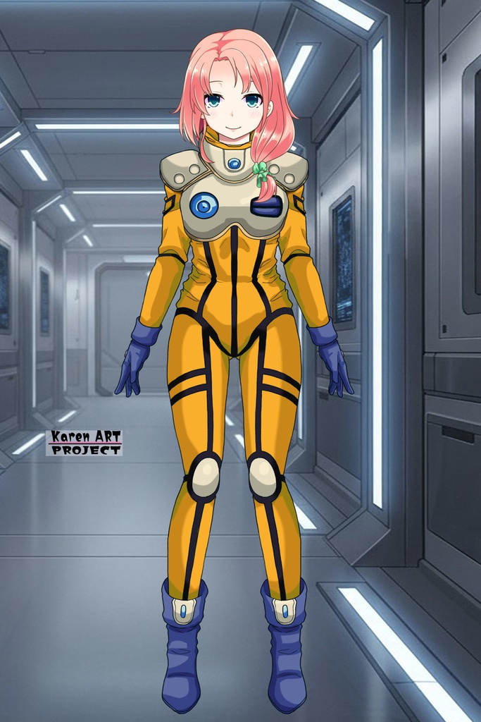 亜美ちゃん+ミレーヌ・ジーナスのパイロットスーツ【マクロス7-08】 Ami Original Color 正面 Front Angle ロングヘア Long HairStyle Ami is wearing Mylene Flare Jenius's PilotSuit【MACROSS7-08】
