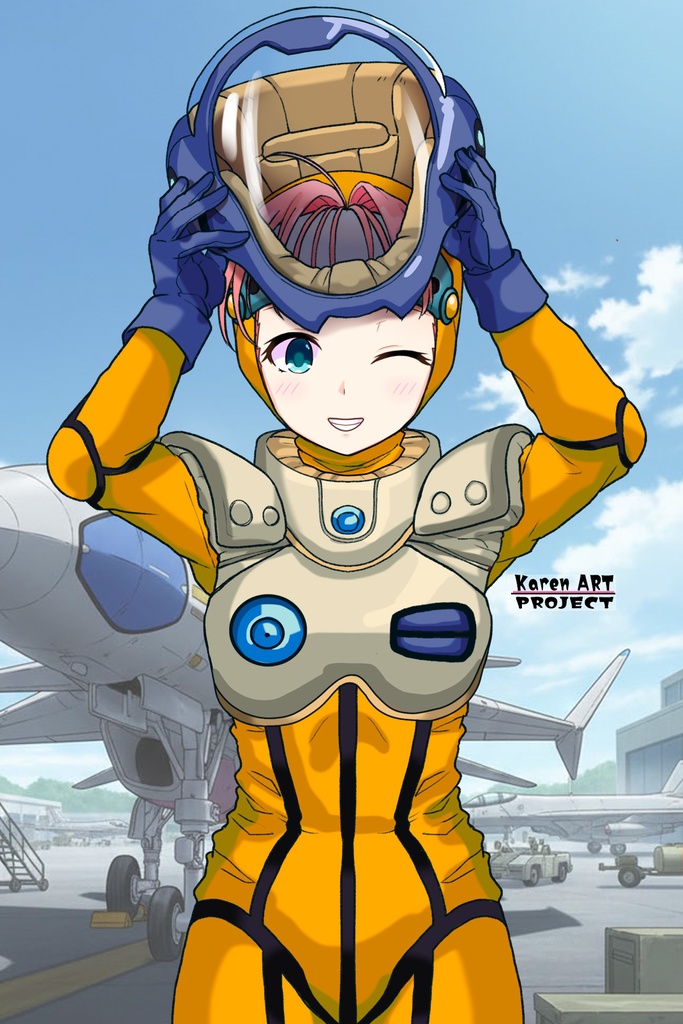 亜美ちゃん+ミレーヌ・ジーナスのパイロットスーツ【マクロス7-08】 Ami Original Color 正面 Front Angle ロングヘア Long HairStyle Ami is wearing Mylene Flare Jenius's PilotSuit【MACROSS7-08】