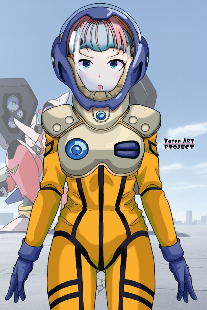 亜美ちゃん+ミレーヌ・ジーナスのパイロットスーツ【マクロス7-08】 Ami Original Color 正面 Front Angle ロングヘア Long HairStyle Ami is wearing Mylene Flare Jenius's PilotSuit【MACROSS7-08】