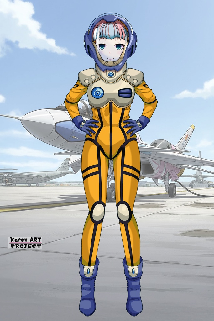 亜美ちゃん+ミレーヌ・ジーナスのパイロットスーツ【マクロス7-08】 Ami Original Color 正面 Front Angle ロングヘア Long HairStyle Ami is wearing Mylene Flare Jenius's PilotSuit【MACROSS7-08】