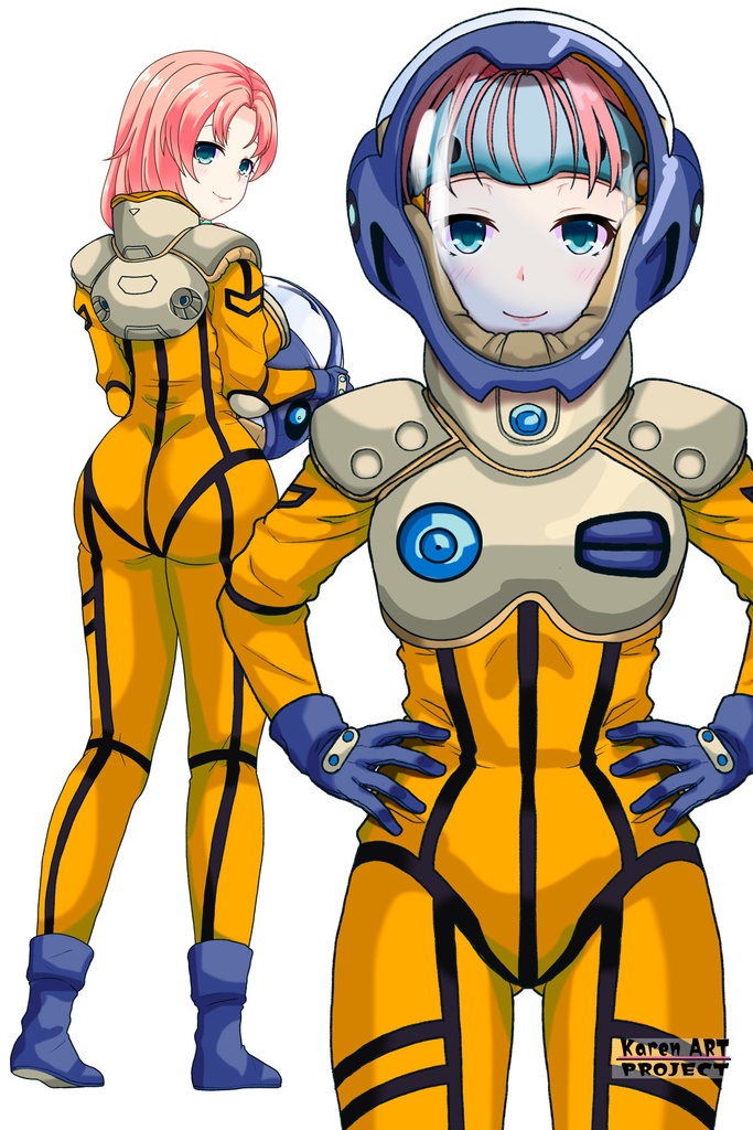 亜美ちゃん+ミレーヌ・ジーナスのパイロットスーツ【マクロス7-08】 Ami Original Color 正面 Front Angle ロングヘア Long HairStyle Ami is wearing Mylene Flare Jenius's PilotSuit【MACROSS7-08】