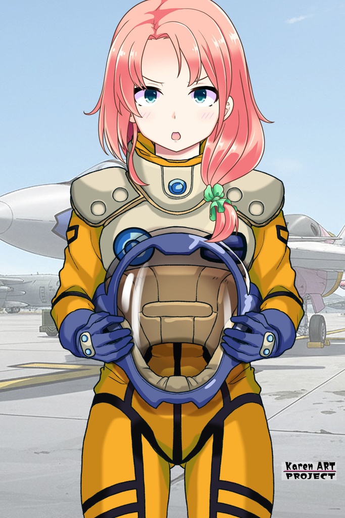 亜美ちゃん+ミレーヌ・ジーナスのパイロットスーツ【マクロス7-08】 Ami Original Color 正面 Front Angle ロングヘア Long HairStyle Ami is wearing Mylene Flare Jenius's PilotSuit【MACROSS7-08】