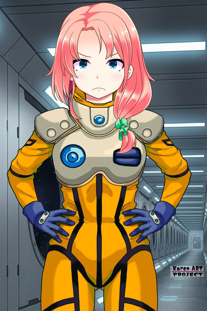 亜美ちゃん+ミレーヌ・ジーナスのパイロットスーツ【マクロス7-08】 Ami Original Color 正面 Front Angle ロングヘア Long HairStyle Ami is wearing Mylene Flare Jenius's PilotSuit【MACROSS7-08】