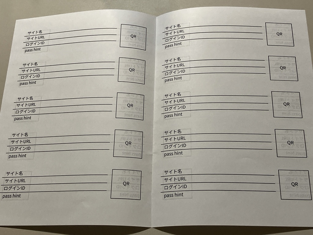 自分で印刷するパスワード管理手帳