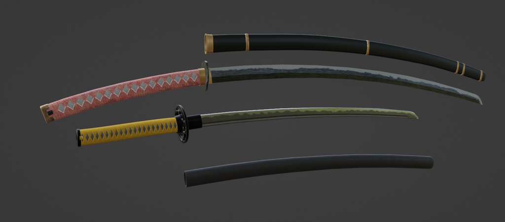 【VRC想定3Dモデル】日本刀(おまけ台座付き)