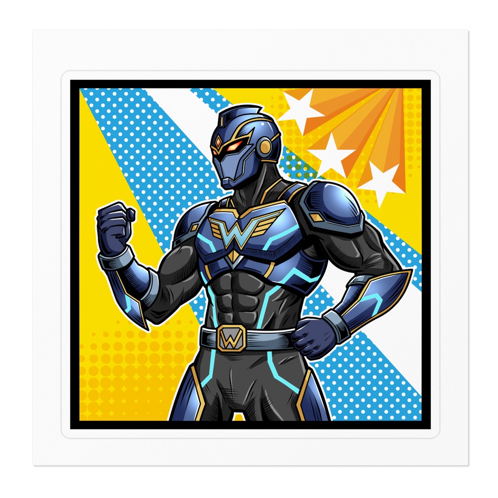 【大きめ10cm】オリジナルヒーロー「ウィンド・ウォリアー」ダイカットステッカー / "Wind Warrior" Large Die-Cut Sticker