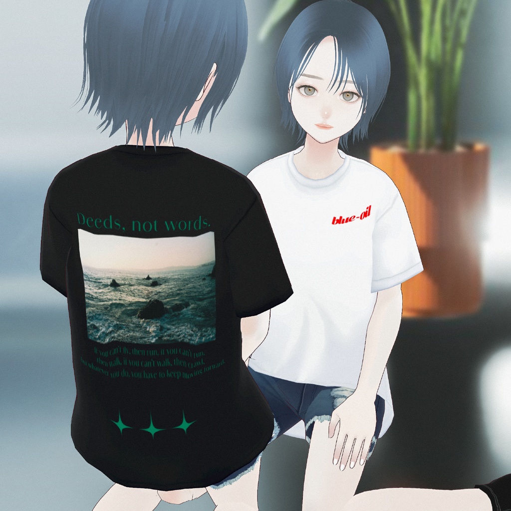 【無料】blue-oil  T-shirt【Vroid 衣装】