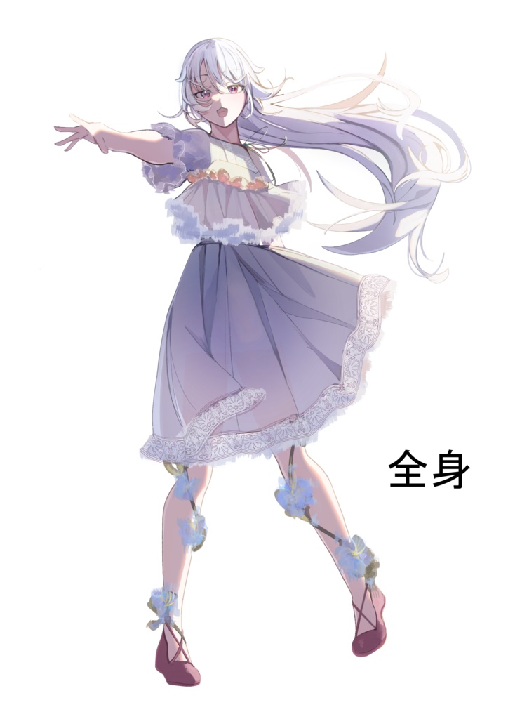 【商用利用OK】立ち絵素材/表情差分6種/白髪/ワンピース/TRPG /ゲーム/全身立ち絵素材/儚い/少女/
