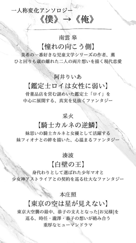 一人称変化アンソロジー《僕》→《俺》