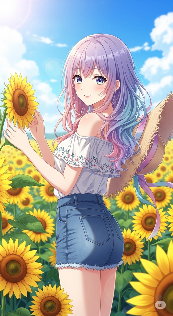 夏の陽だまりと海辺の彼女 – オリジナルイラストセット　商用利用可