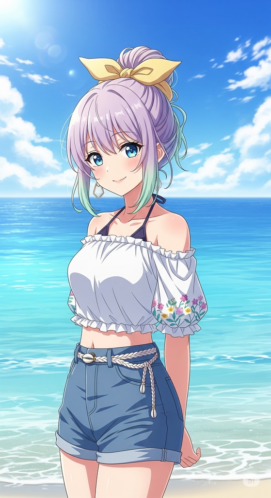 夏の陽だまりと海辺の彼女 – オリジナルイラストセット 商用利用可