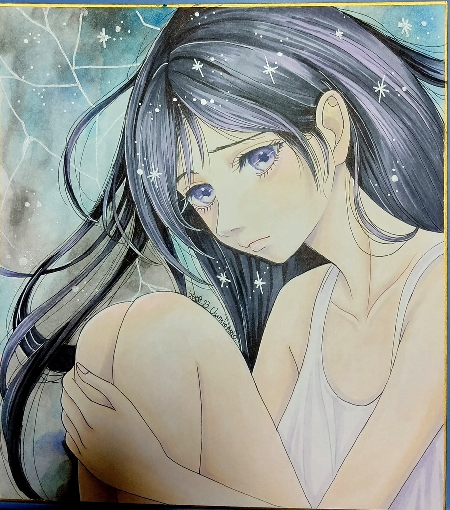 オリジナル直筆イラスト色紙　迷える少女1