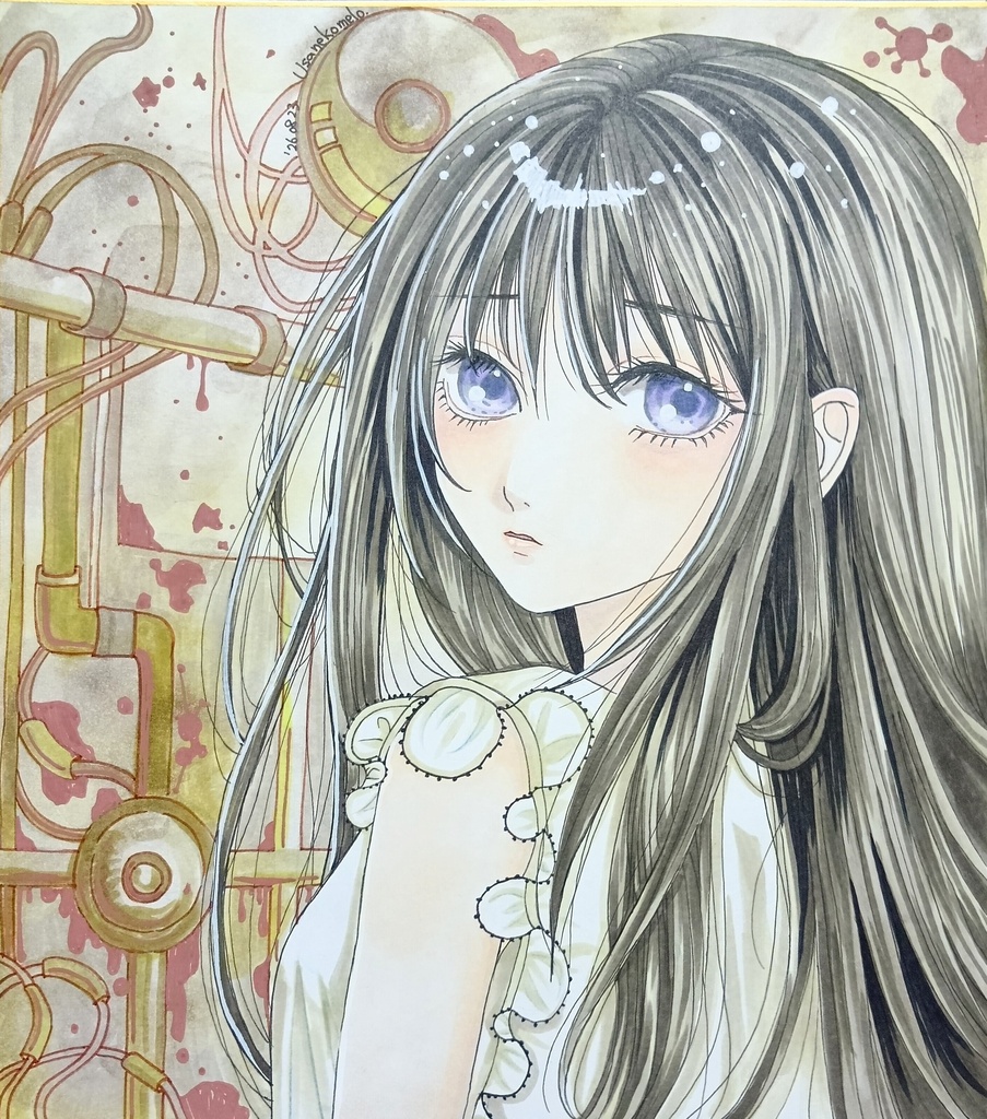 オリジナル直筆イラスト色紙　迷える少女2
