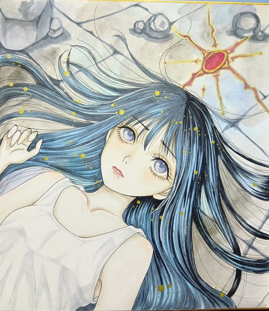 オリジナル直筆イラスト色紙　迷える少女3