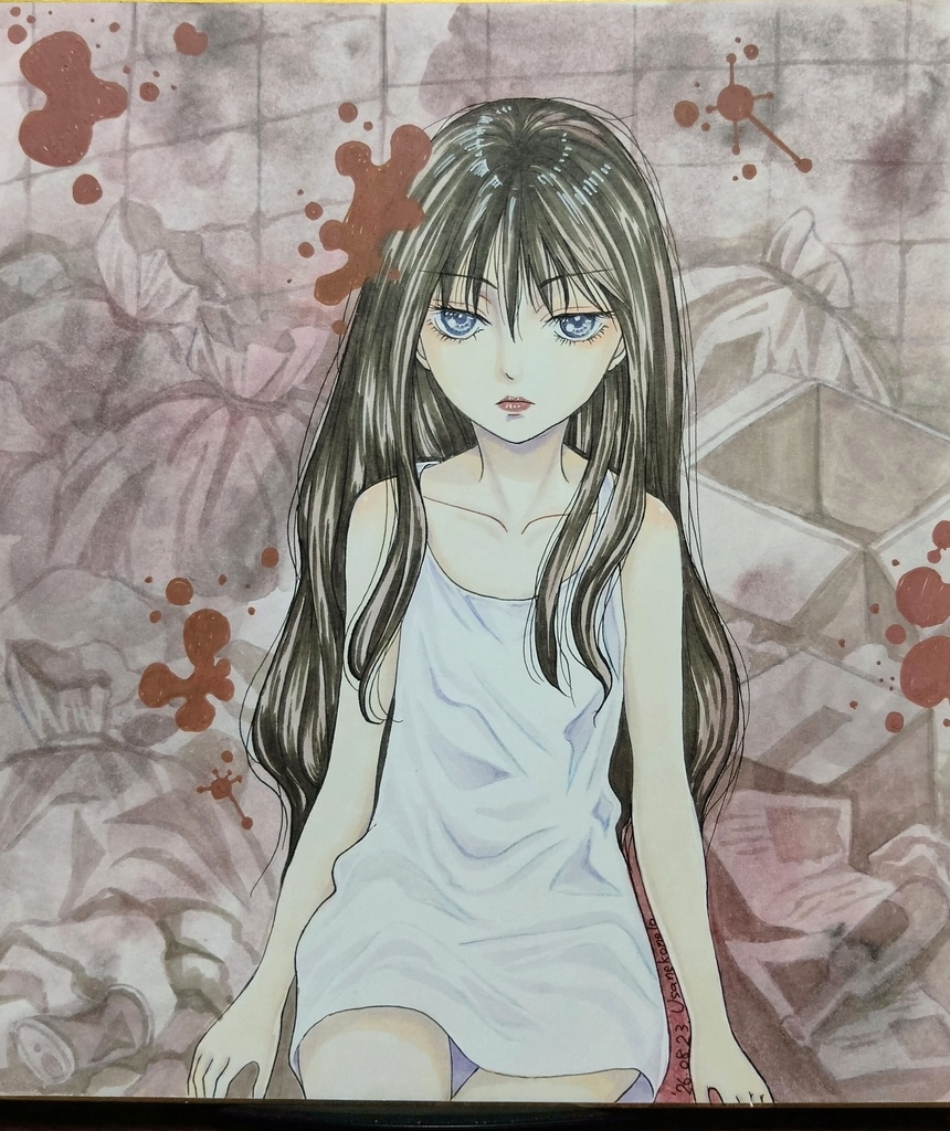 オリジナル直筆イラスト色紙　迷える少女4