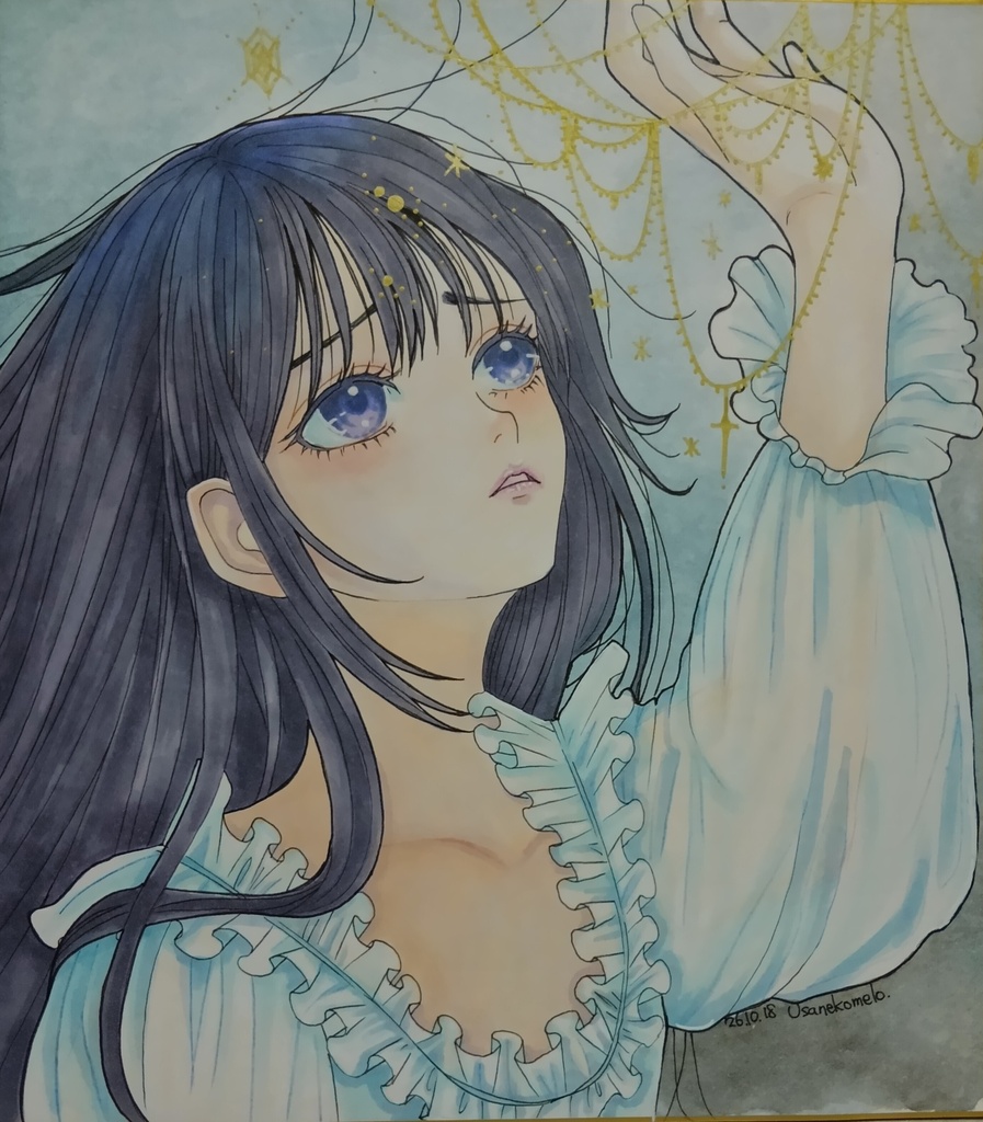 オリジナル直筆イラスト色紙　迷える少女5