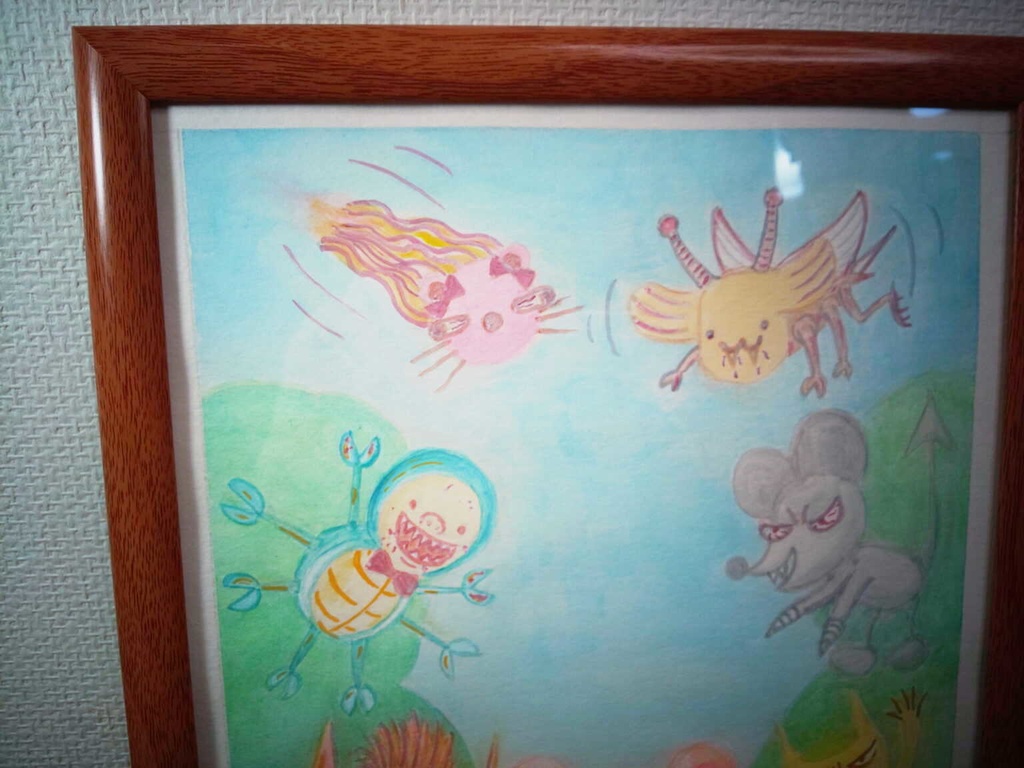 【イラスト生原稿】くまちゃんとゲスいバッタものたち【ホラー漫画家・神田森莉】サイン入り