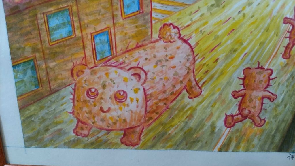 【イラスト生原稿】地獄に出入りするくまちゃん【ホラー漫画家・神田森莉】サイン入り