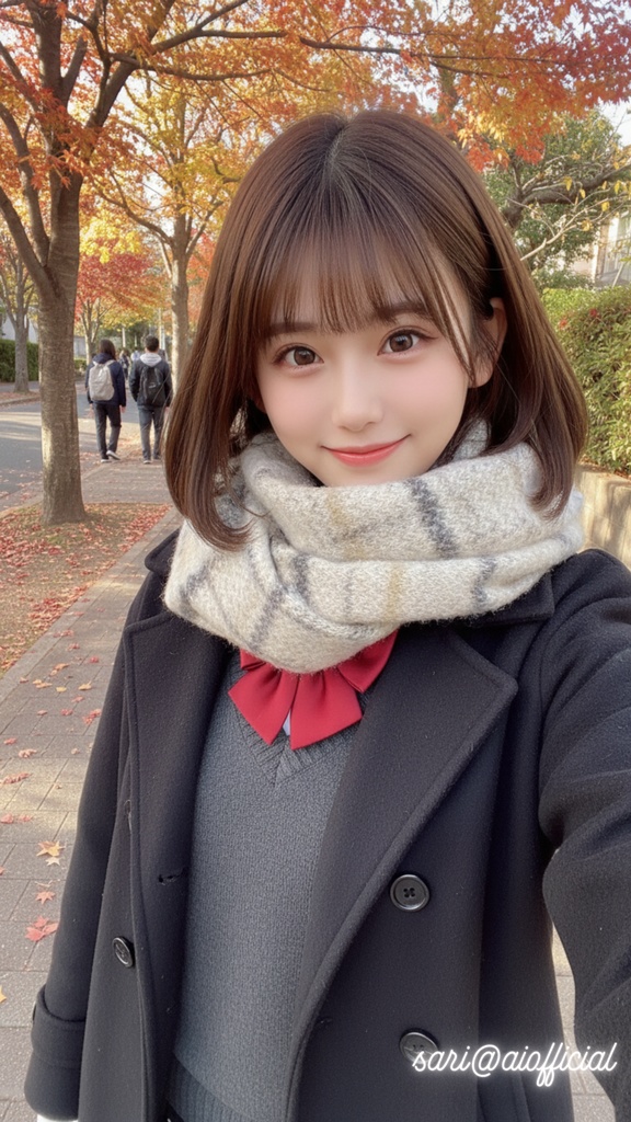 サリの自撮りスマホ壁紙５枚セット.学生服（高品質1440×2560)