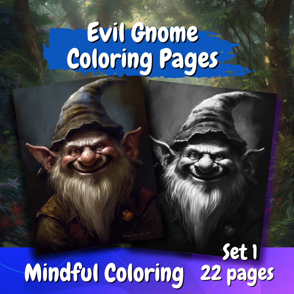 Evil Gnome Fun Adult Coloring Relaxation: 22 ページ (セット 1) | *インスタント PDF ダウンロード*