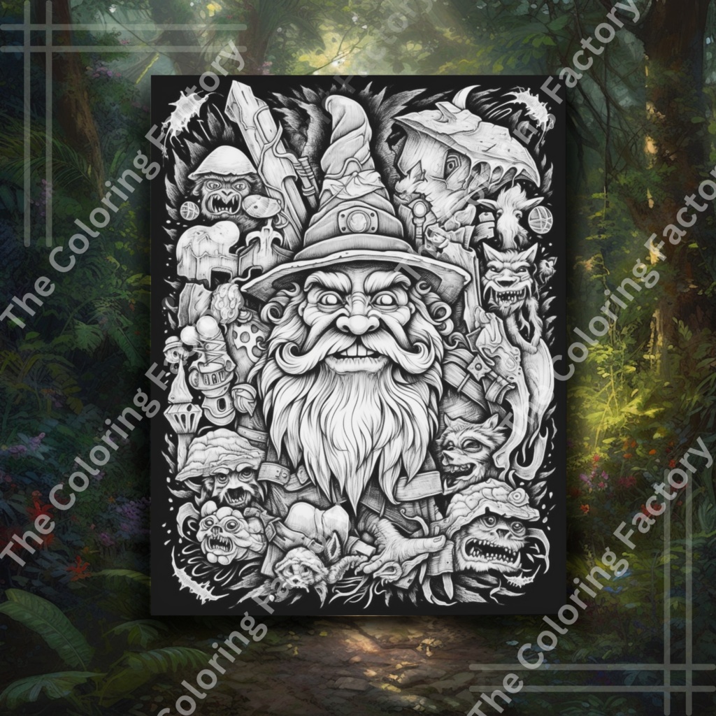 Evil Gnome Fun Adult Coloring Relaxation: 22 ページ (セット 1) | *インスタント PDF ダウンロード*