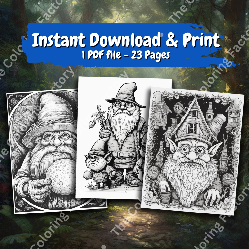 Evil Gnome クールな大人のぬりえページ: 22 ページ (セット 2) | *インスタント PDF ダウンロード*