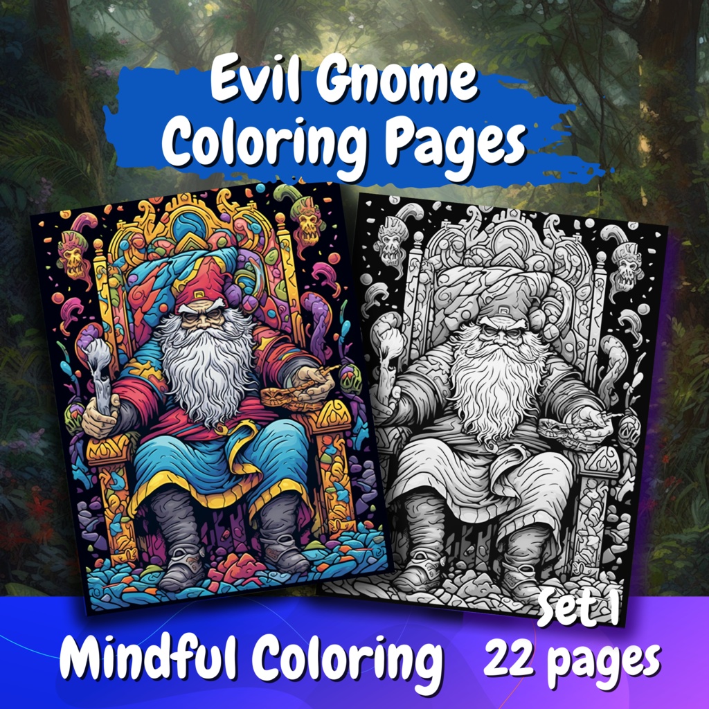 Evil Gnome クールな大人のぬりえページ: 22 ページ (セット 2) | *インスタント PDF ダウンロード*