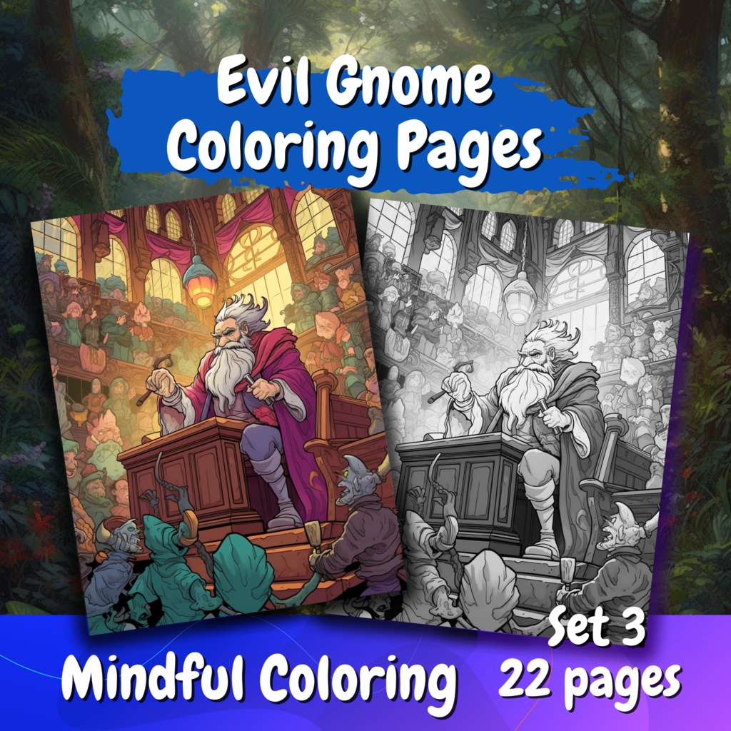 Evil Gnome クールな大人のぬりえページ: 22 ページ (セット 3) | *インスタント PDF ダウンロード*