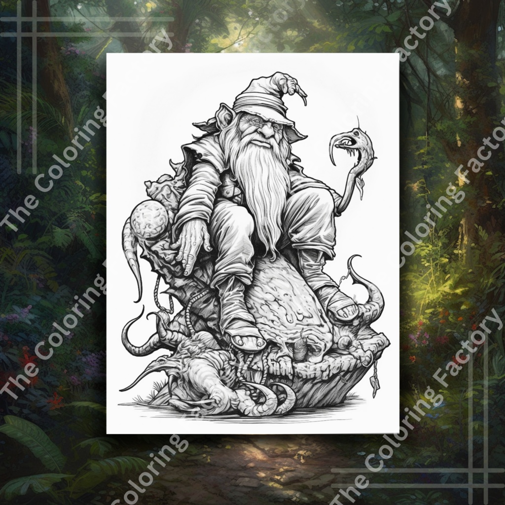Evil Gnome クールな大人のぬりえページ: 22 ページ (セット 3) | *インスタント PDF ダウンロード*
