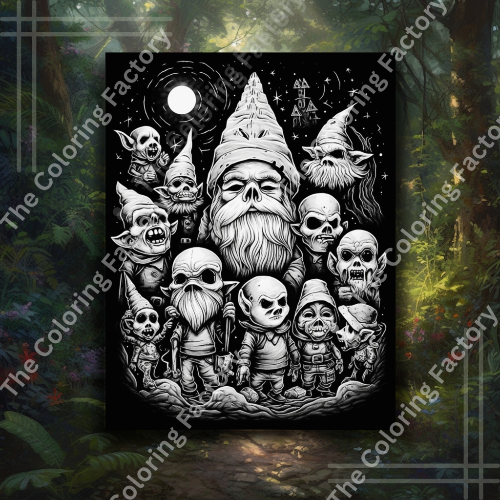 Evil Gnome クールな大人のぬりえページ: 22 ページ (セット 3) | *インスタント PDF ダウンロード*