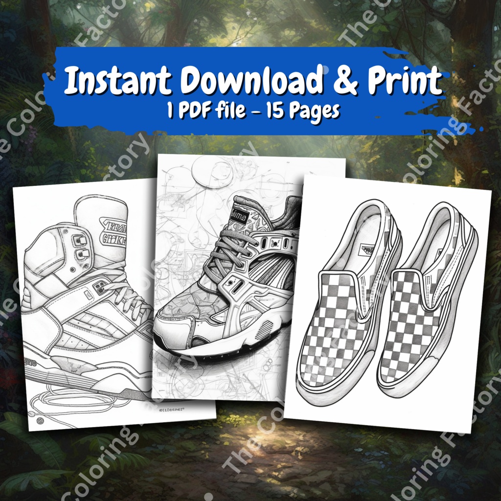 ヒップ 90 年代の靴 ストレス解消のための大人の楽しいぬりえ: 15 ページ |インスタントダウンロード