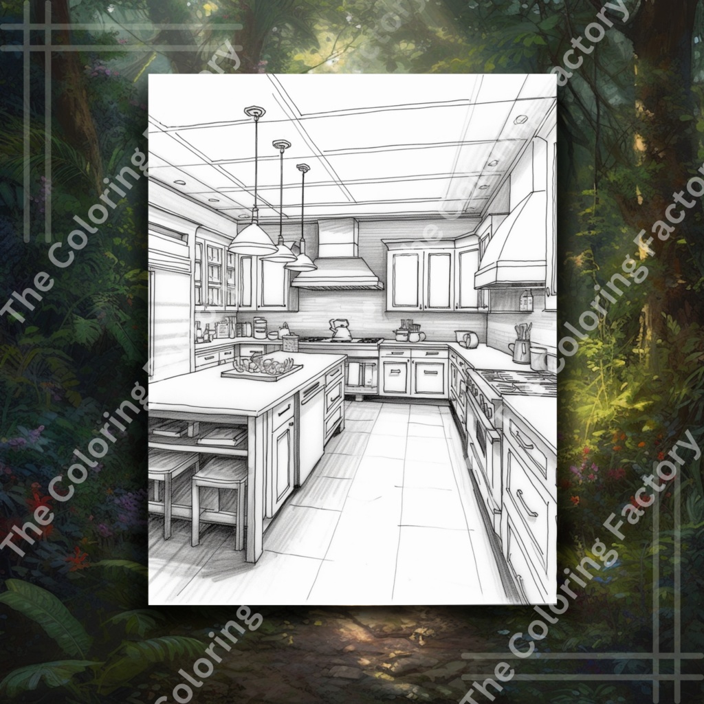 豪華なインテリア デザイン大人のぬりえ: 22 ページ |インスタントダウンロード