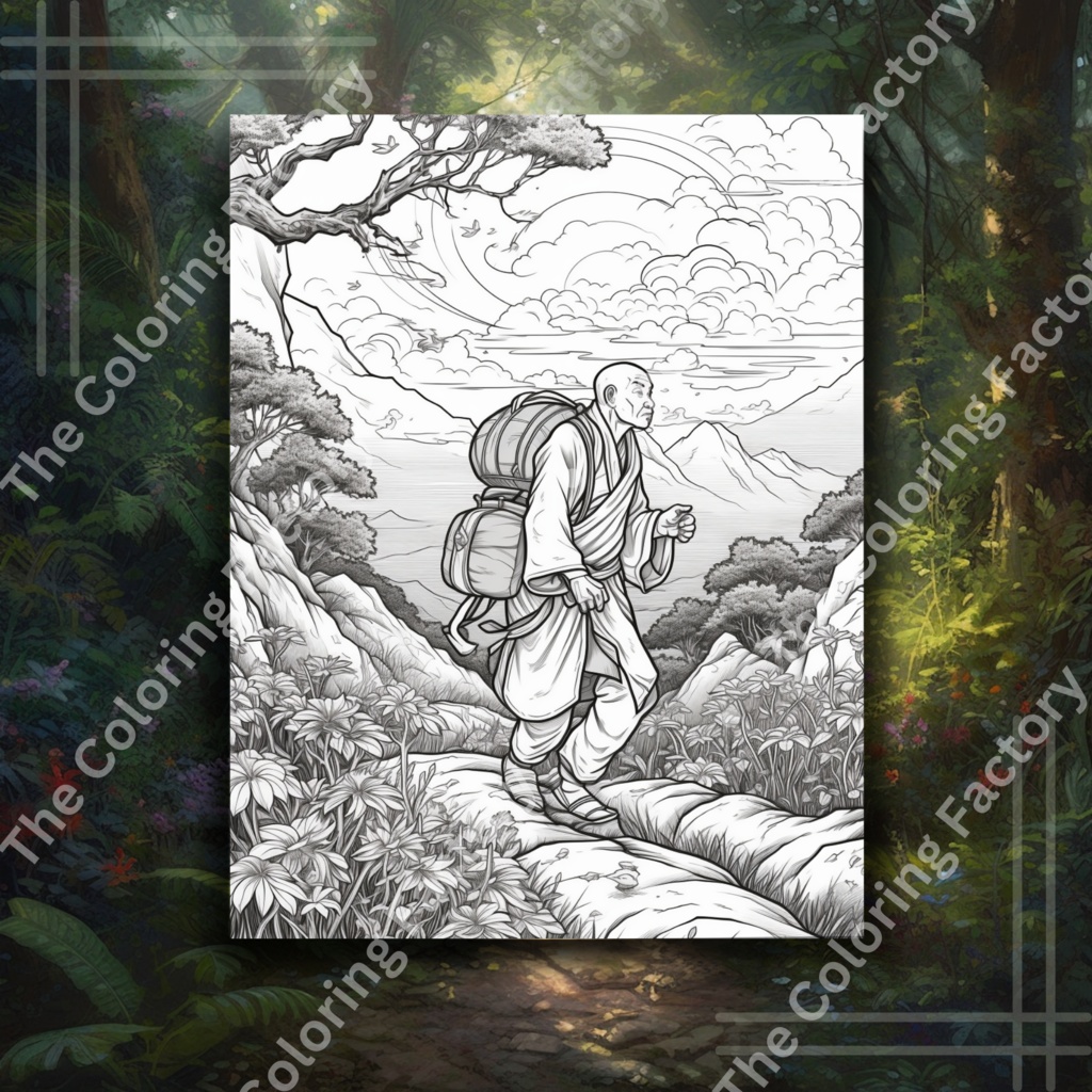 普通の旅僧大人のぬりえページ: 25 ページ |インスタントダウンロード