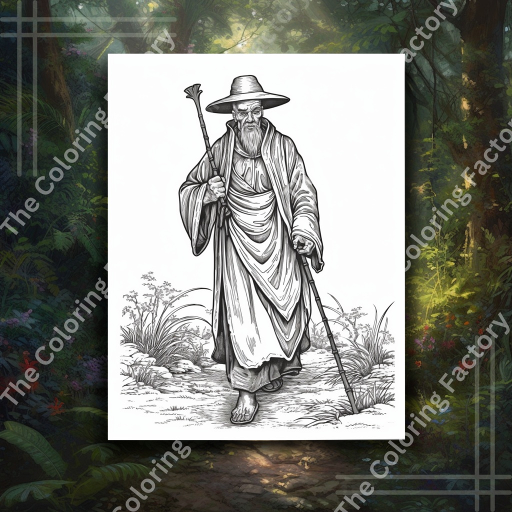 普通の旅僧大人のぬりえページ: 25 ページ |インスタントダウンロード