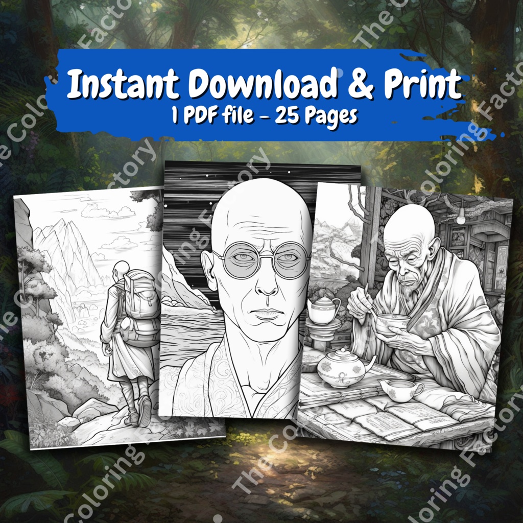 普通の旅僧大人のぬりえページ: 25 ページ |インスタントダウンロード