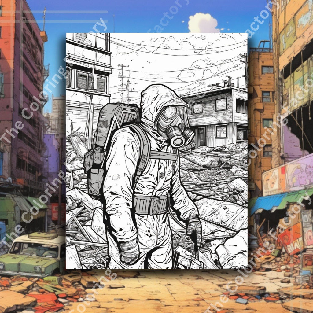ポスト黙示録的な世界 大人の塗り絵 ストレス解消: 22 ページ |インスタントダウンロード