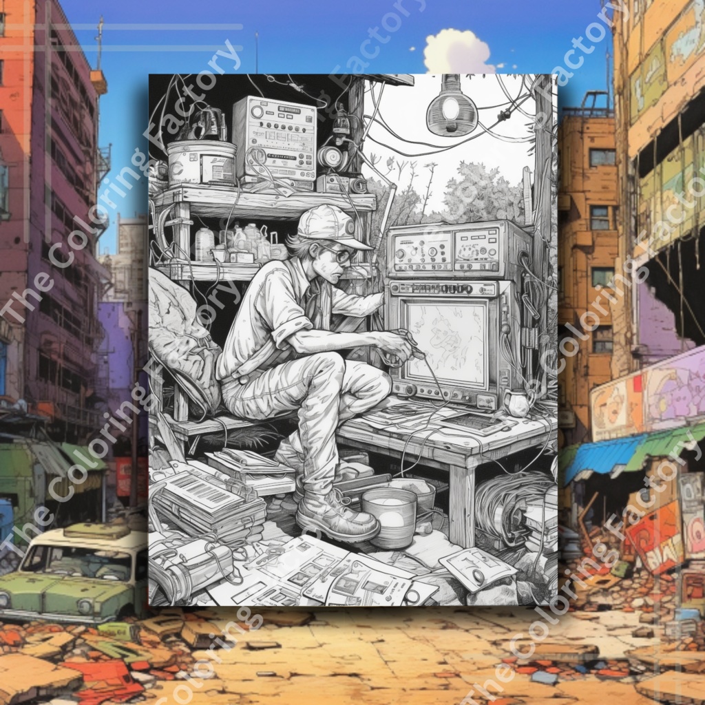 ポスト黙示録的な世界 大人の塗り絵 ストレス解消: 22 ページ |インスタントダウンロード