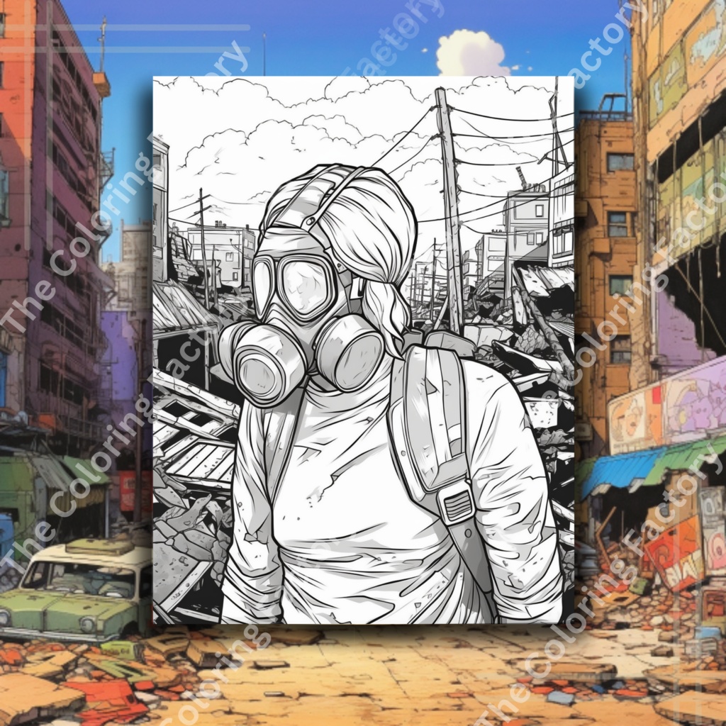 ポスト黙示録的な世界 大人の塗り絵 ストレス解消: 22 ページ |インスタントダウンロード