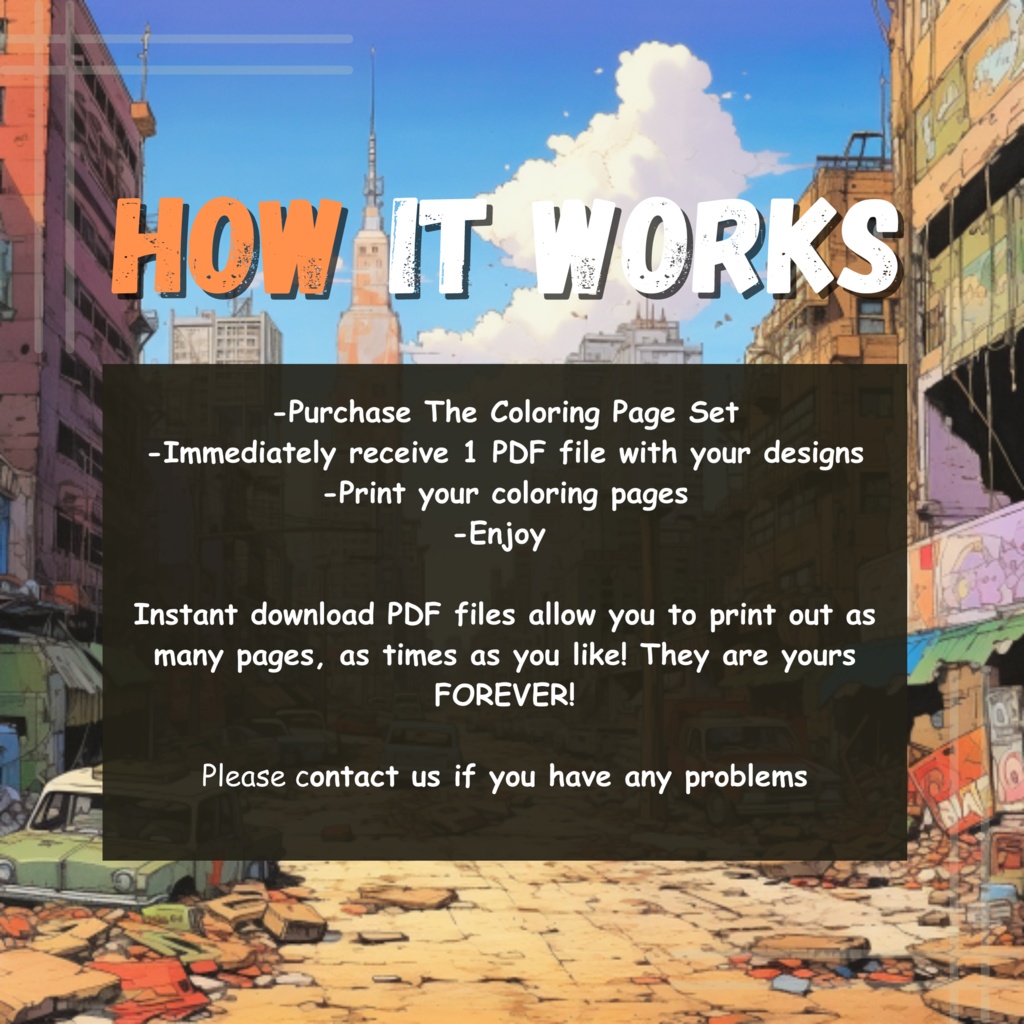 ポスト黙示録的な世界 大人の塗り絵 ストレス解消: 22 ページ |インスタントダウンロード