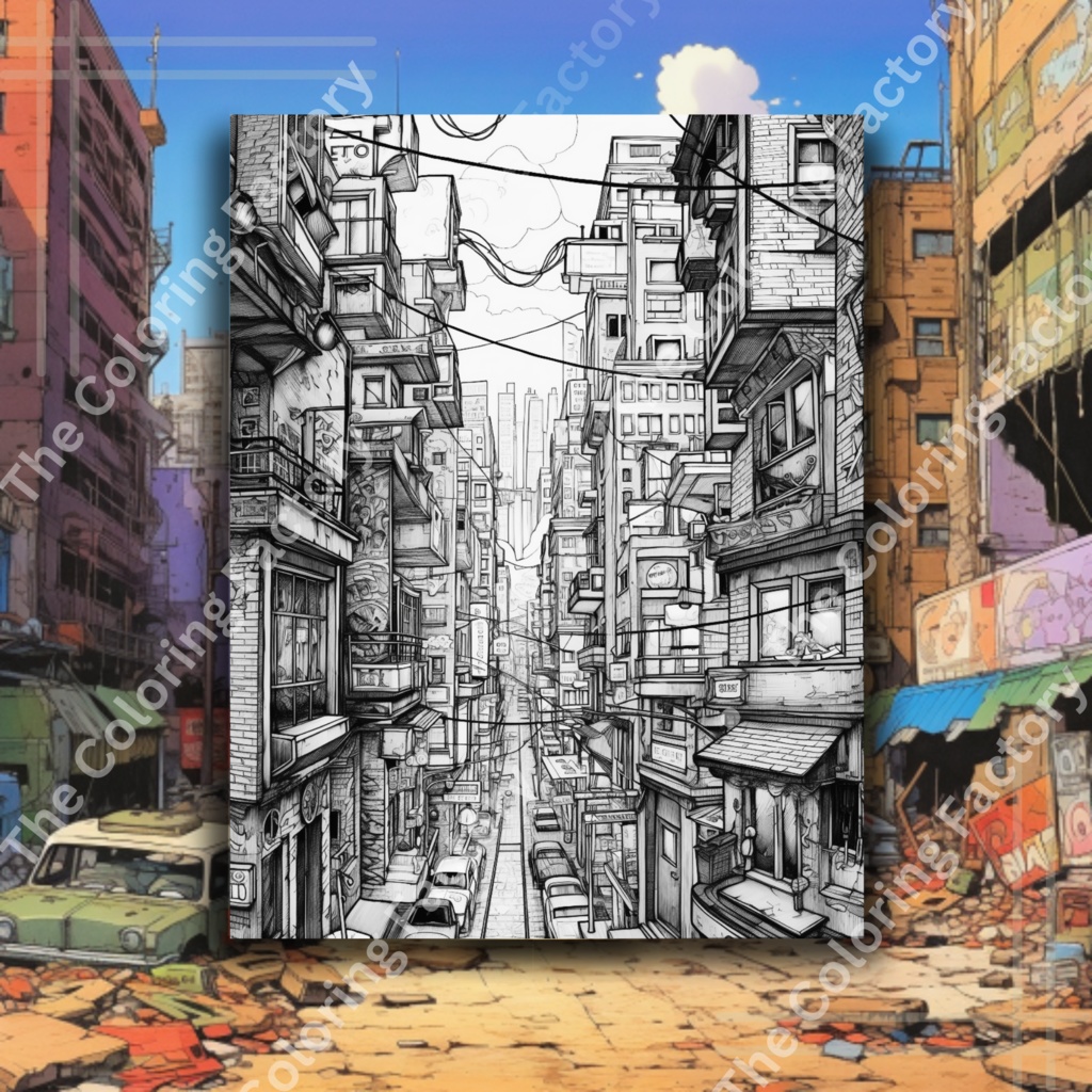 ポスト黙示録的な世界 大人の塗り絵 ストレス解消: 22 ページ |インスタントダウンロード