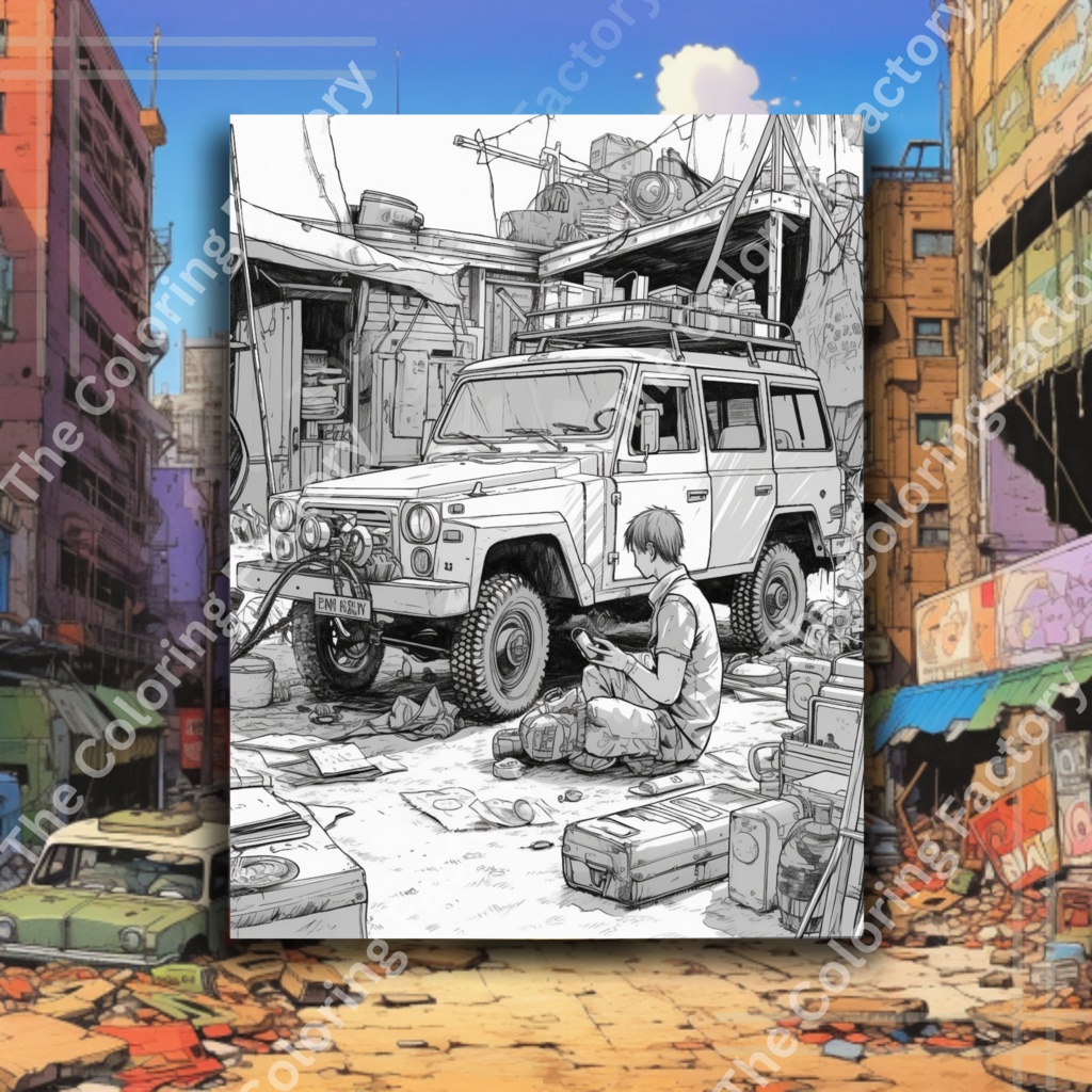 ポスト黙示録的な世界 大人の塗り絵 ストレス解消: 22 ページ |インスタントダウンロード