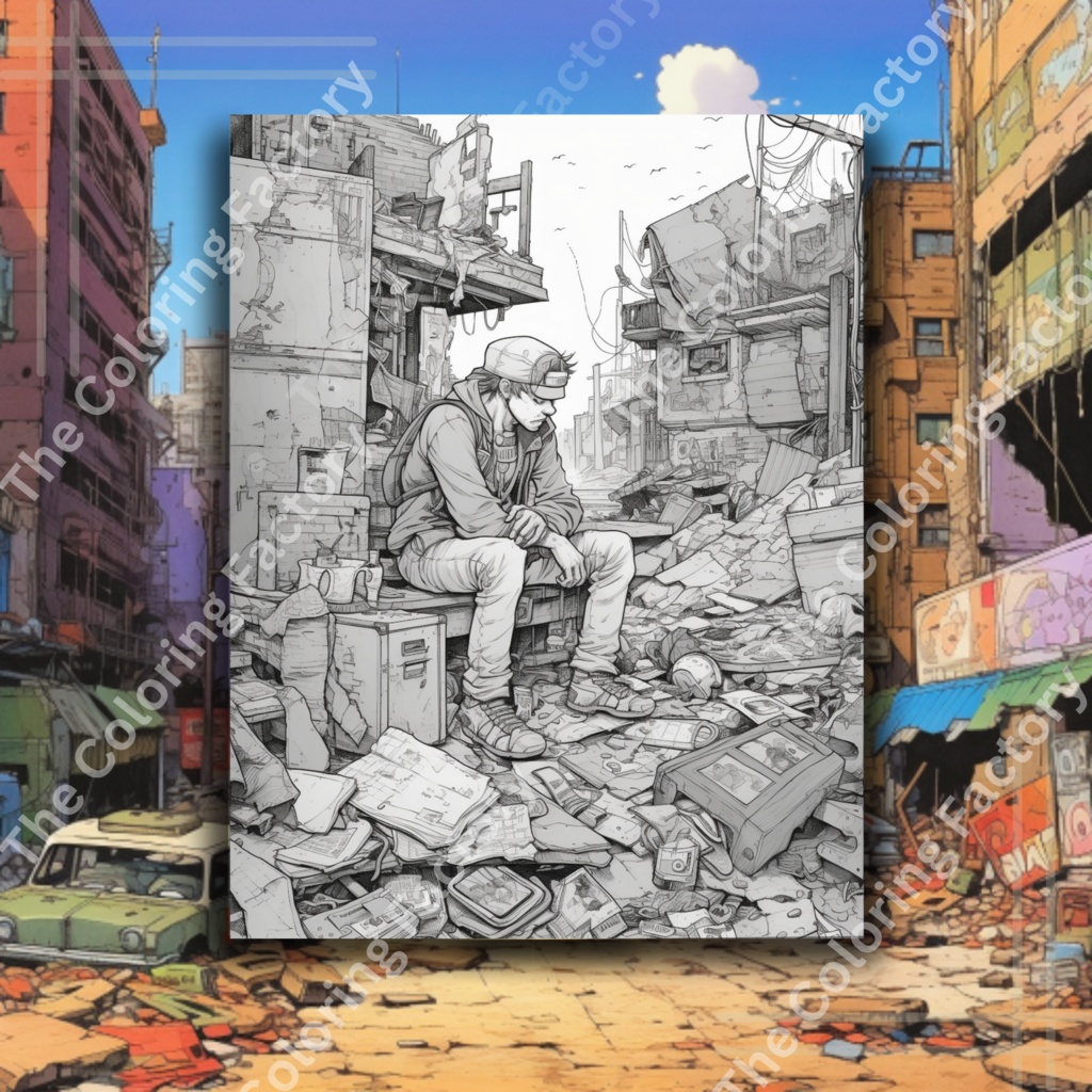 ポスト黙示録的な世界 大人の塗り絵 ストレス解消: 22 ページ |インスタントダウンロード