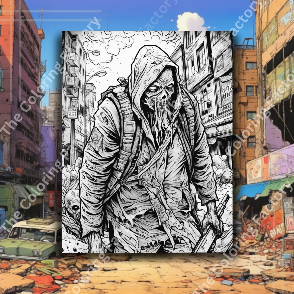 ポスト黙示録的な世界 大人の塗り絵 ストレス解消: 22 ページ |インスタントダウンロード