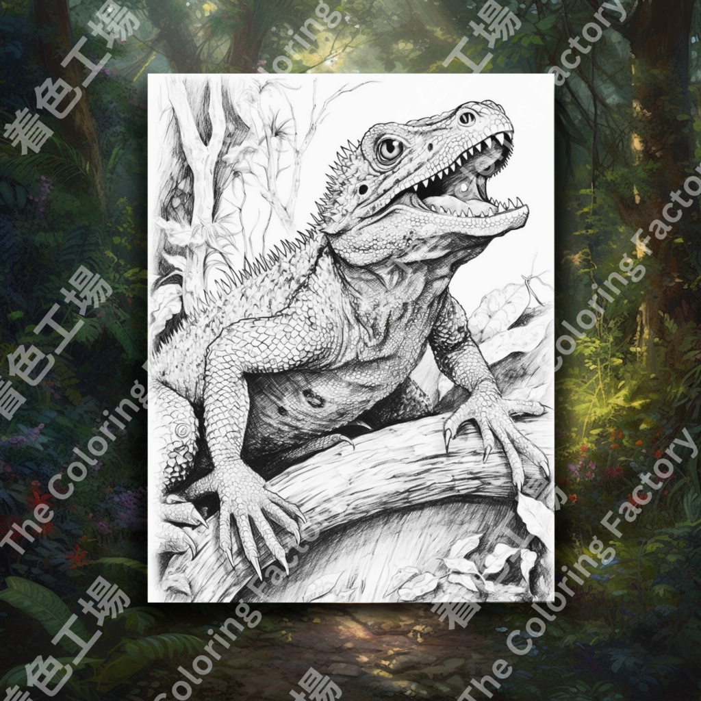 爬虫類のぬりえページ、成人療法用のライン アート |印刷可能な塗り絵 |印刷可能なデジタル セット 2
