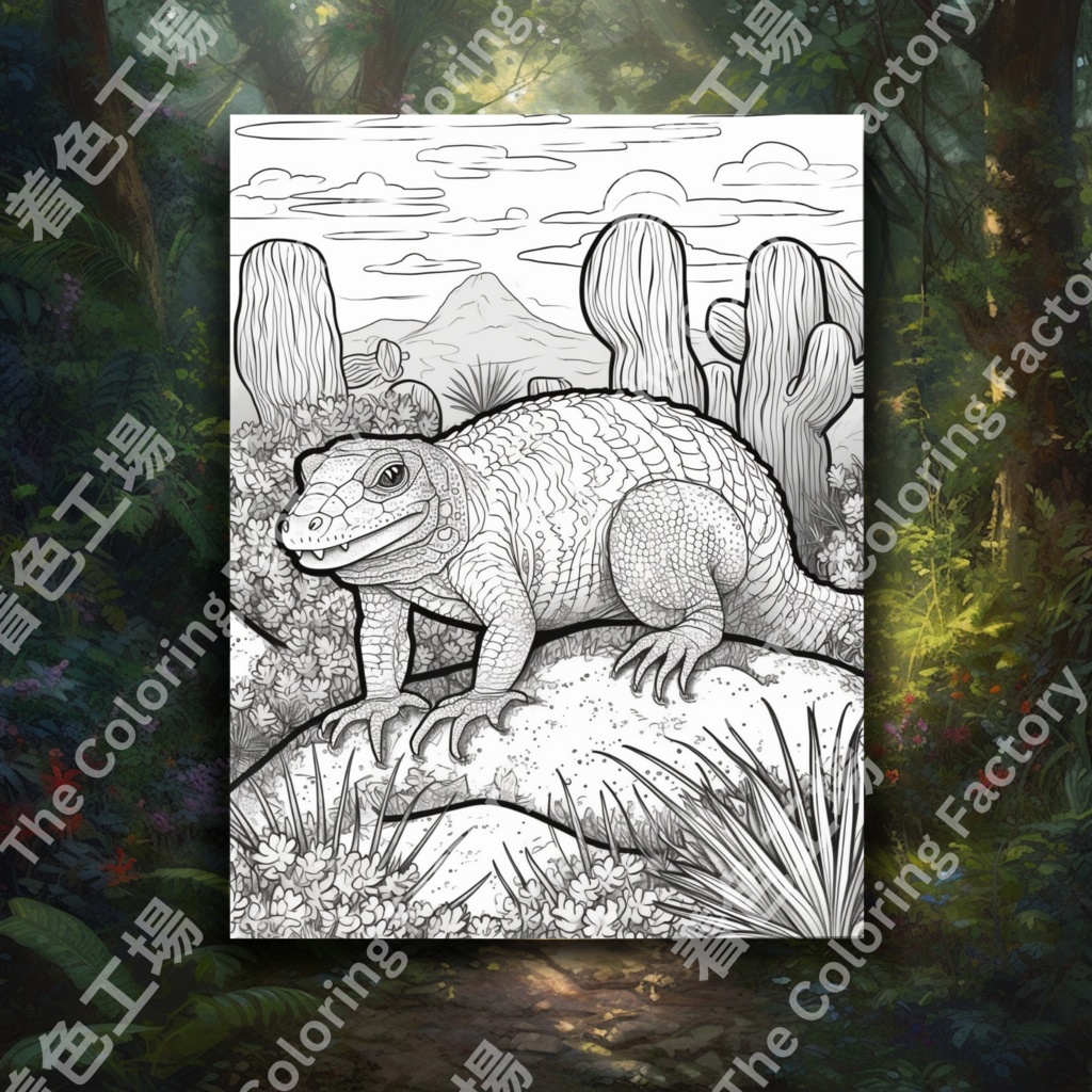 爬虫類のぬりえページ、成人療法用のライン アート |印刷可能な塗り絵 |印刷可能なデジタル セット 1